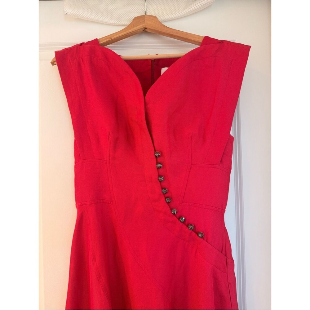 Acler Red Berry Sleeveless Fit-and-Flare MARNEY Crystal-button Maxi Dress US4 - Picture 5 of 13